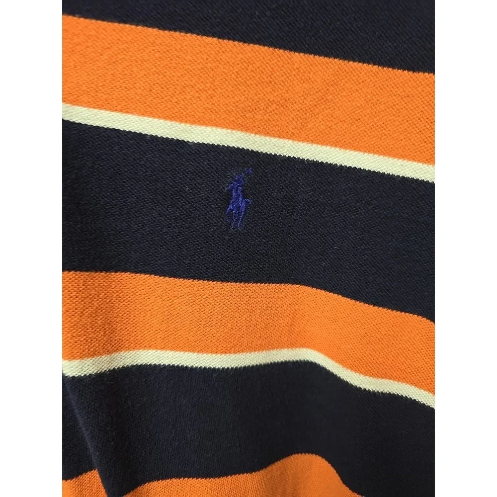 Polo Ralph Lauren Men's XL Shirt Striped Navy Blue Orange White Cotton Polo Pony
